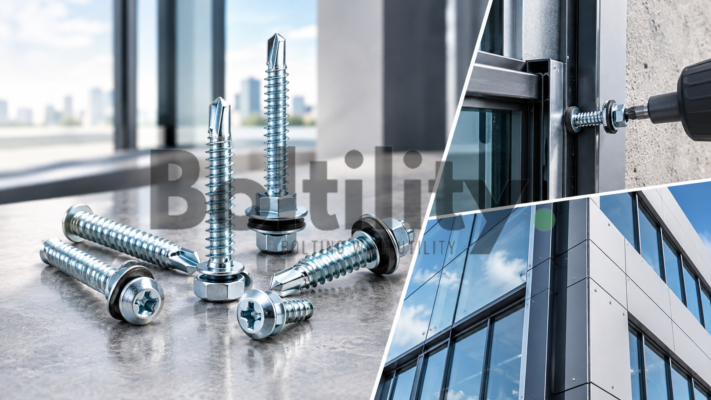 Window and facade screws for aluminium window frames, metal cladding, and construction applications in Singapore